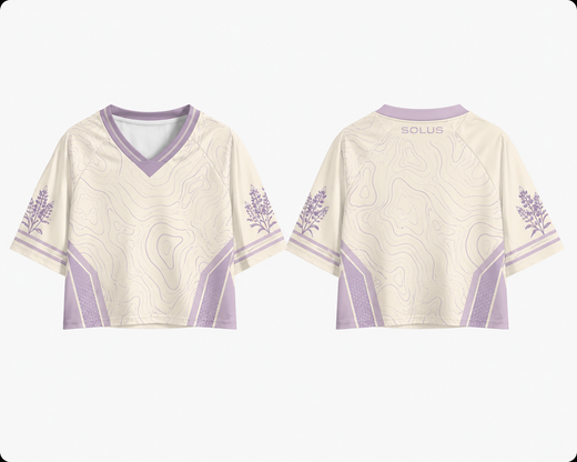 Lavendar women's crop top jersey front and back